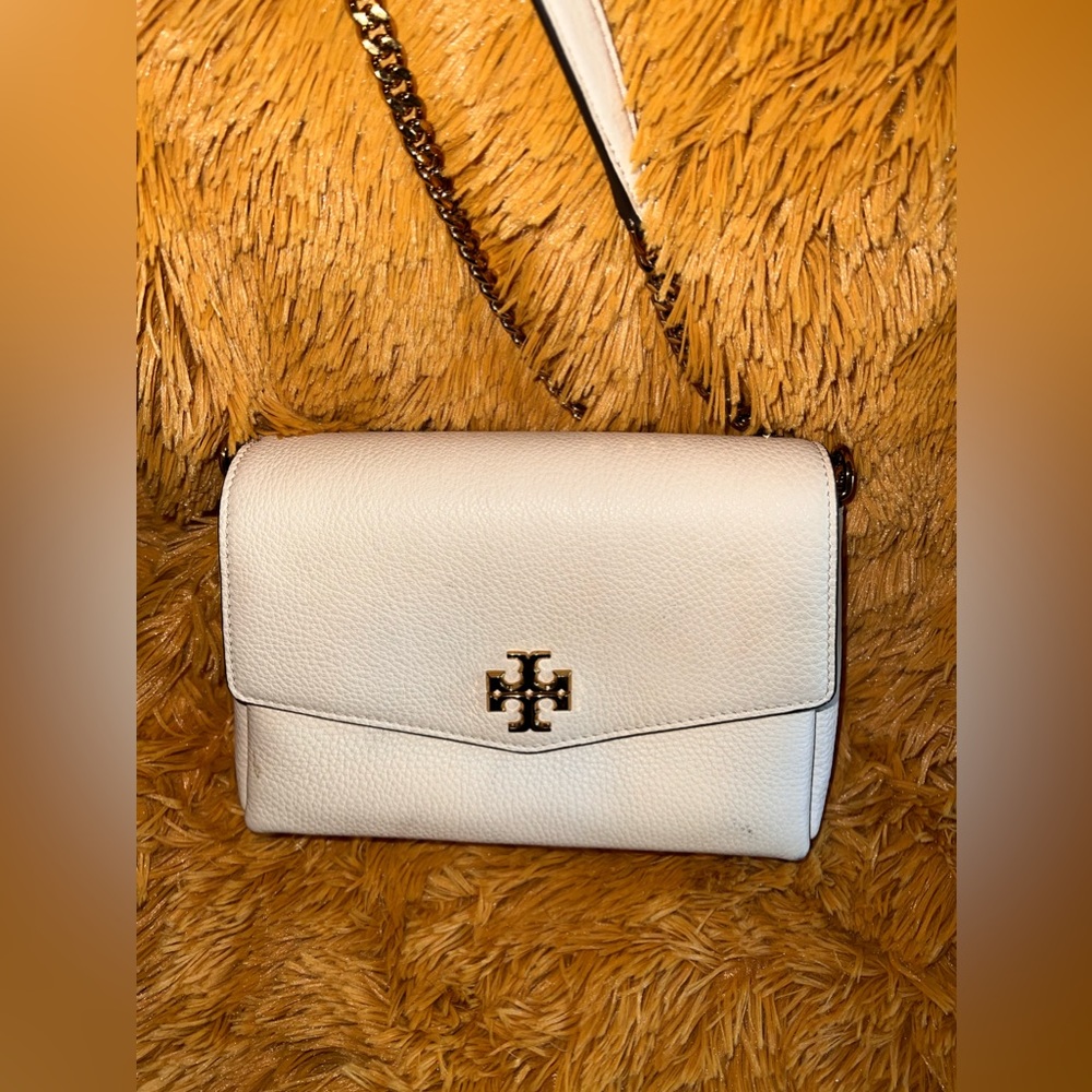 Cream Tory Burch Kira pebbled shoulder bag
